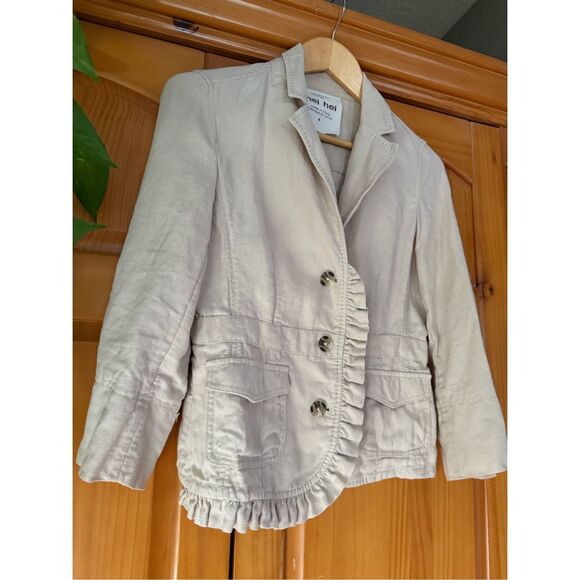Hei Hei Anthropologie Women's Tan Brown 100% Linen Landmarks Jacket Size 6 - Picture 3 of 10